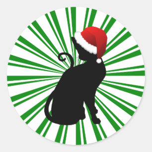 Sticker Rond Chat de Noël avec des rayures vertes