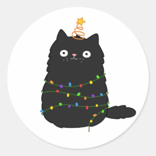 Sticker Rond Chat de Noël Cute Kawaii