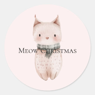 Sticker Rond Chat de Noël rose vif