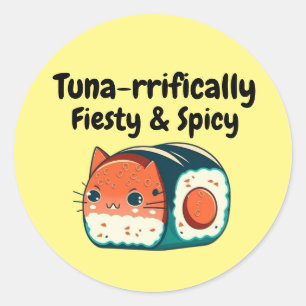 Sticker Rond Chat de thon épicé - Tuna plus spécifiquement Fris