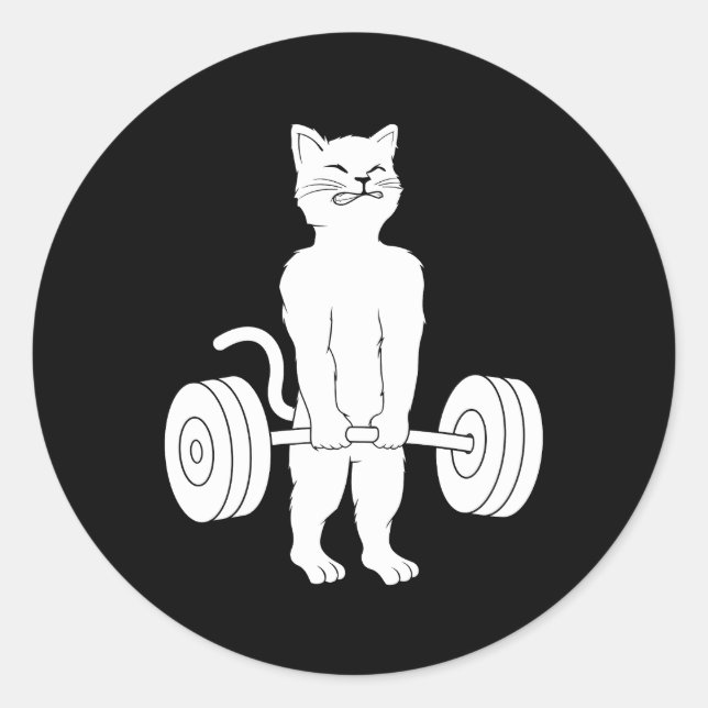 Sticker Rond Chat Deadlift levage Powerlift Kitty Muscle Chat (Devant)