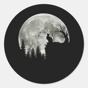 Sticker Rond Chat debout Au Lune De Montagne Halloween