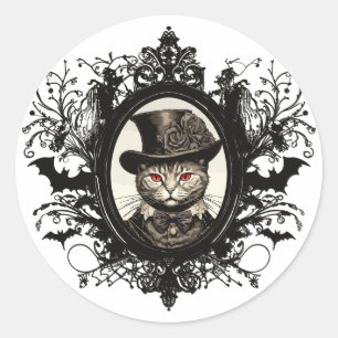 Sticker Rond Chat d'Halloween, Chat Vampire, crocs