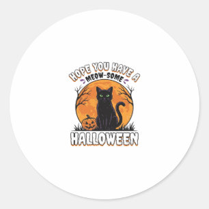 Sticker Rond Chat d'Halloween Meow-Some Dessin de Gravure Vinta