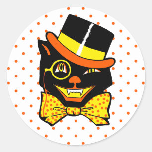 Sticker Rond Chat d'Halloween vintage en haut
