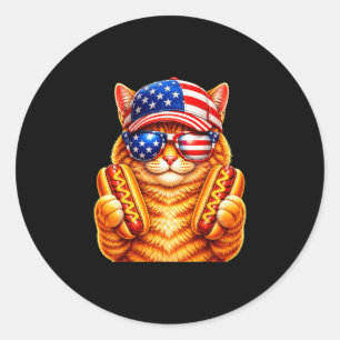Sticker Rond chat drôle patriotique américain 4 juillet hot dog
