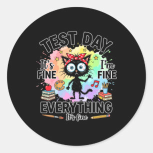 Sticker Rond Chat Drôle Stressé Professeur D'art Fine Retour À 