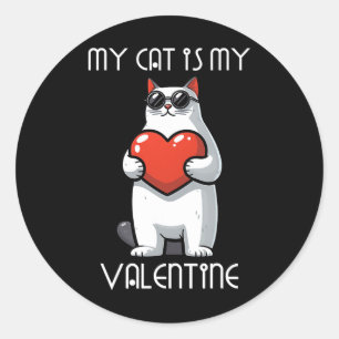 Sticker Rond Chat Drôle Tenant un Cœur pour la Famille de la Sa