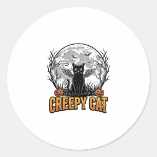 Sticker Rond Chat effrayant Halloween Dessin de gravure vintage