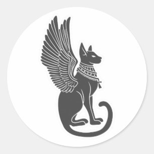 Sticker Rond Chat égyptien avec ailes - Choisissez la couleur a