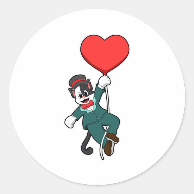 Sticker Rond Chat en forme de chambre avec ballon cardiaque (Devant)