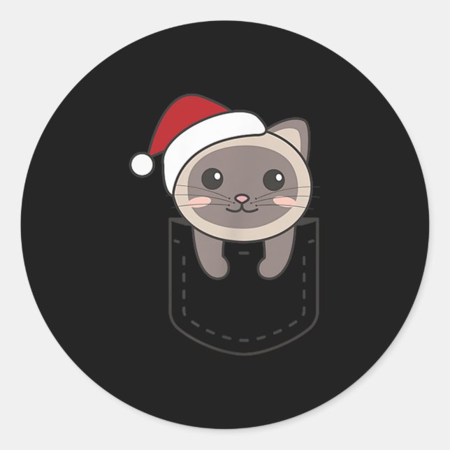 Sticker Rond Chat en poche Noël dans la poitrine mignonne Chat  (Devant)
