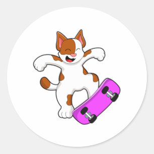 Sticker Rond Chat en tant que skate avec skateboard