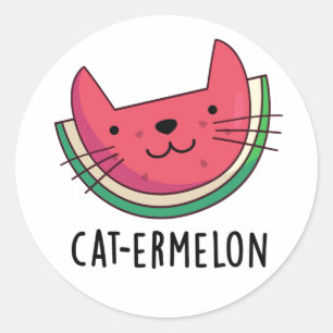 Sticker Rond Chat-Ermelon Funny Chat Watermelon Pun