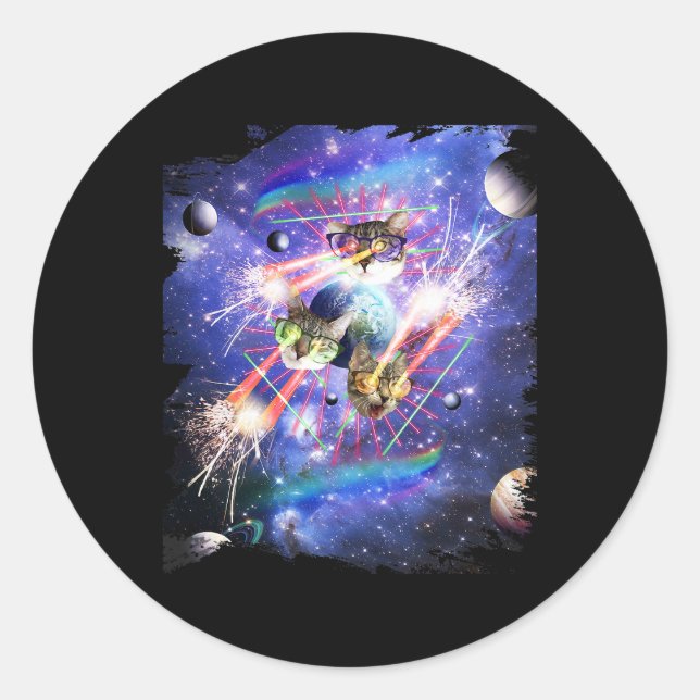 Sticker Rond Chat Espace Laser Oeil Kittens Chats Avec Lasers V (Devant)