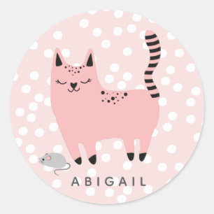 Sticker Rond Chat et À petits pois roses mignons - Filles perso