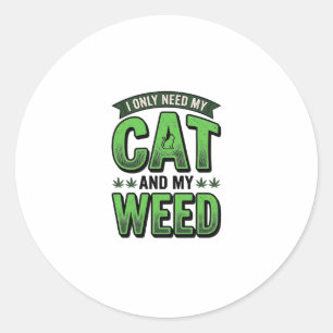 Sticker Rond Chat et herbe vintage gravure T-Shirt Design_1