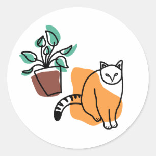 Sticker Rond Chat et le plante