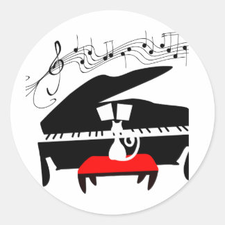 Sticker Rond Chat et piano