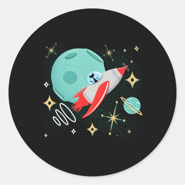 Sticker Rond Chat-fusée Atomique - Espace futuriste de chats du (Devant)
