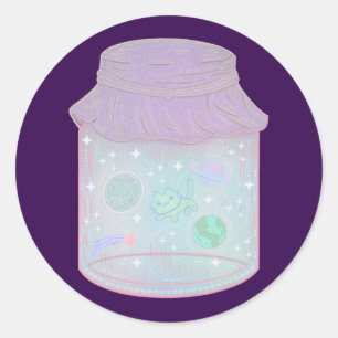 Sticker Rond Chat Galaxie dans un Pot   Art de Chat Spatial Kaw