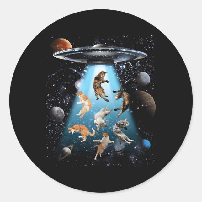 Sticker Rond Chat Galaxy Chat Ufo Chat Chat Propriétaire Du Cha (Devant)