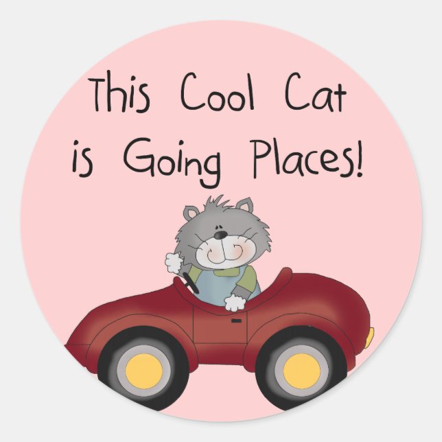 Sticker Rond Chat Going Places Chemises rouges Voiture et cadea (Devant)