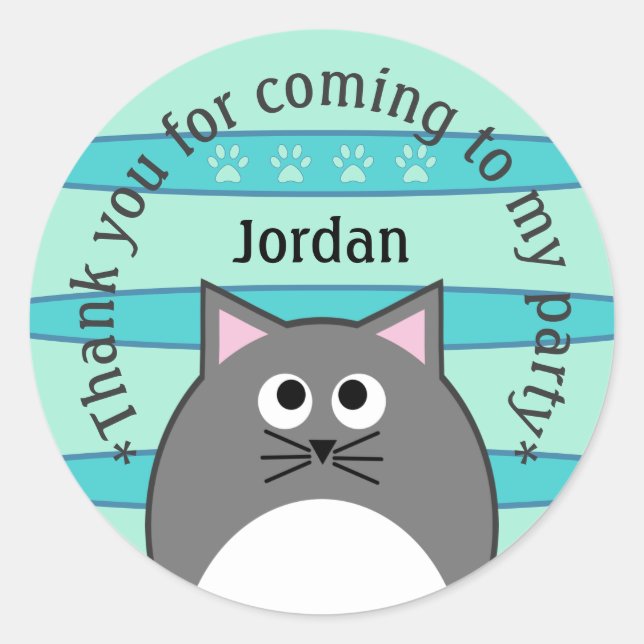 Sticker Rond Chat Gris Merci (Devant)