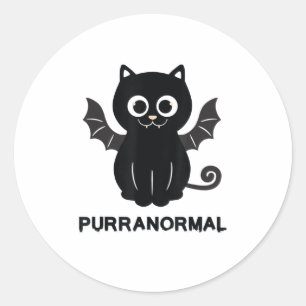 Sticker Rond Chat Halloween chauve-souris Purranormal Paranorma
