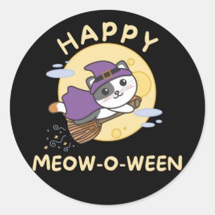 Sticker Rond Chat Happy Halloween Happy Meow-o-ween Classic Rou