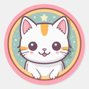 Sticker Rond Chat japonais mignon Kawaii Kitten