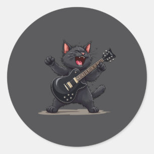 Sticker Rond Chat jouant de la guitare Rock And Roll Rock Star