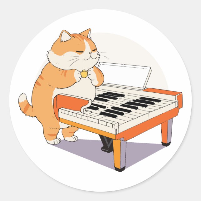 Sticker Rond Chat joue du piano (Devant)