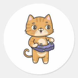 Sticker Rond Chat Jouer avec contrôleur