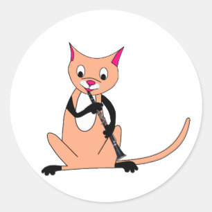 Sticker Rond Chat Jouer la Clarinette
