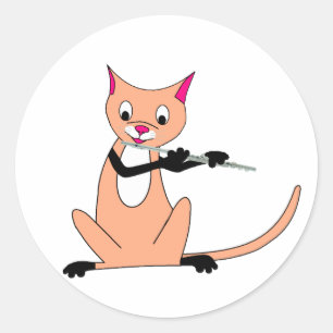 Sticker Rond Chat Jouer la Flûte