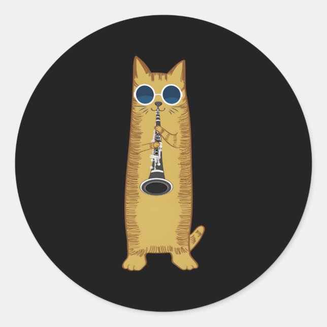 Sticker Rond Chat Jouer Le Hippy Hippy Clarinet Hipster Kitty (Devant)