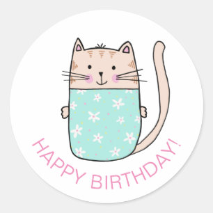 Sticker Rond Chat Kitten Joyeux anniversaire