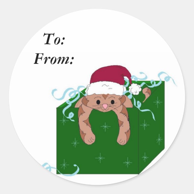 Sticker Rond Chat Kitty de Noël (Devant)