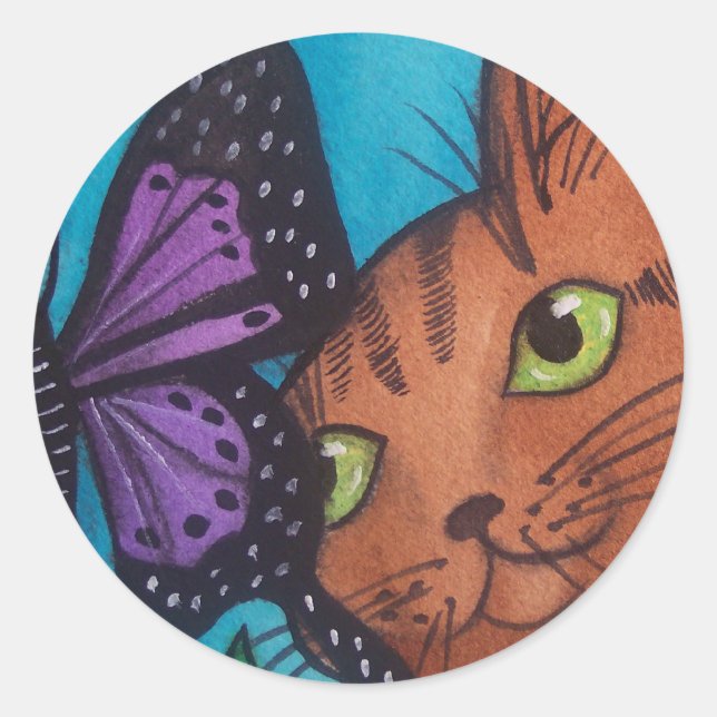Sticker Rond Chat Kitty et papillon (Devant)