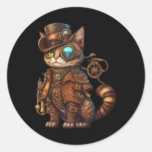 Sticker Rond Chat Kitty Kitty Steampunk