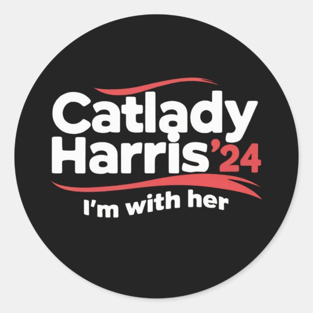 Sticker Rond Chat Lady Kamala Harris 2024 Je suis avec elle (Devant)