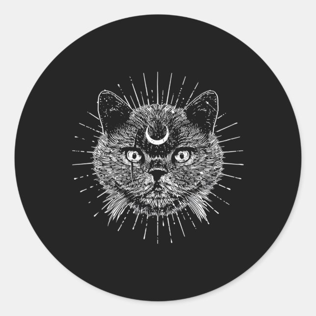 Sticker Rond Chat Lune Noire Goth Mode Machine Halloween (Devant)