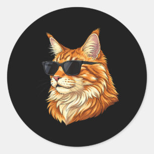 Sticker Rond Chat Maine Coon Cool portant des lunettes de solei