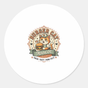 Sticker Rond Chat mascotte Burger Chat mascotte Fast Food Chat