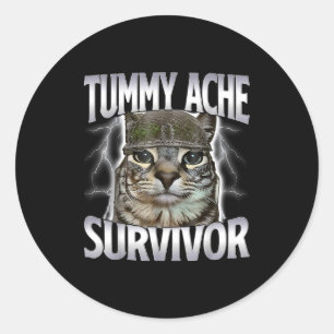 Sticker Rond Chat Mème Survivant Mal De Ventre Drôle Citation A