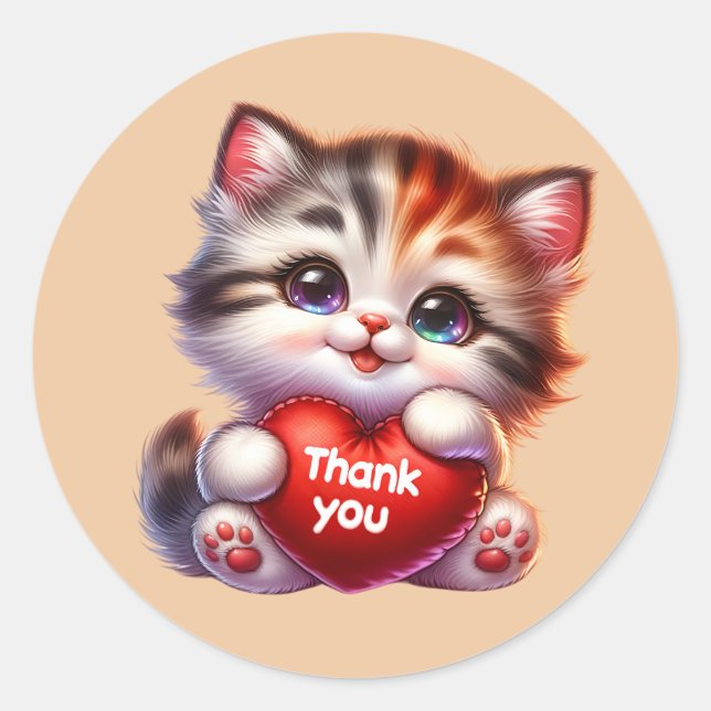 Sticker Rond Chat Merci mignon (Devant)