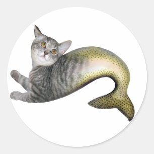 Sticker Rond Chat Mermaid