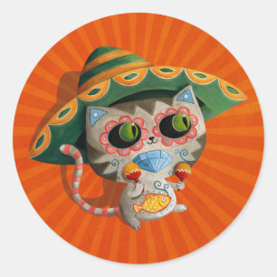 Sticker Rond Chat mexicain avec le sombrero