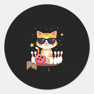 Sticker Rond Chat mignon Avec Lunettes De Soleil Chat Jouer Bow